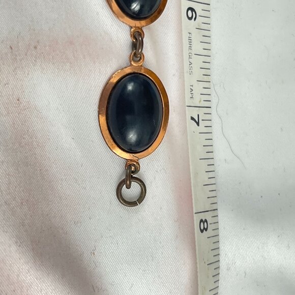 Vintage Copper & Black Stone Cabochon Link Bracelet Gift For Her - Picture 5 of 5